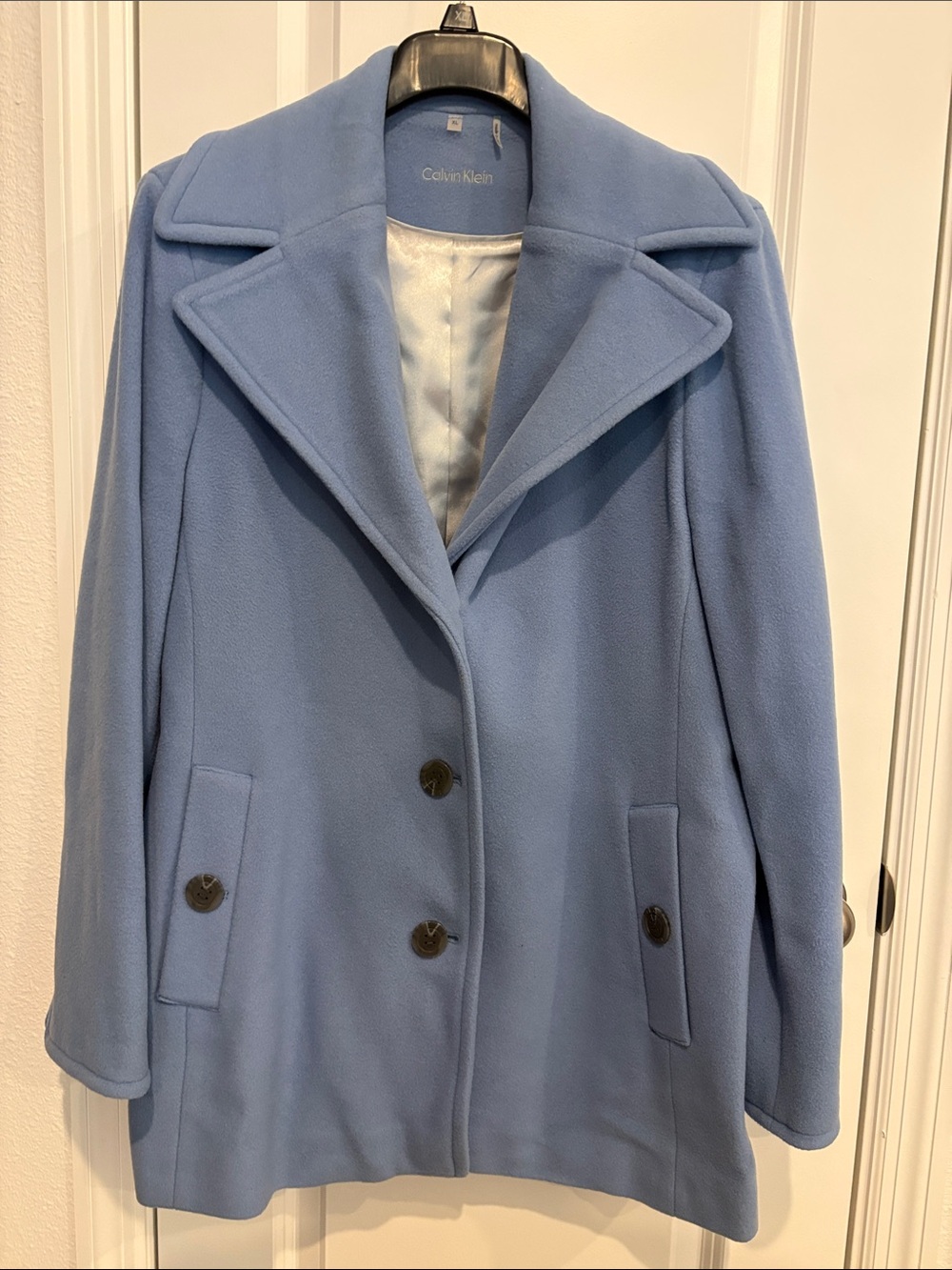 Calvin Klein Sky Blue Wool-Blend Pea Coat XL
